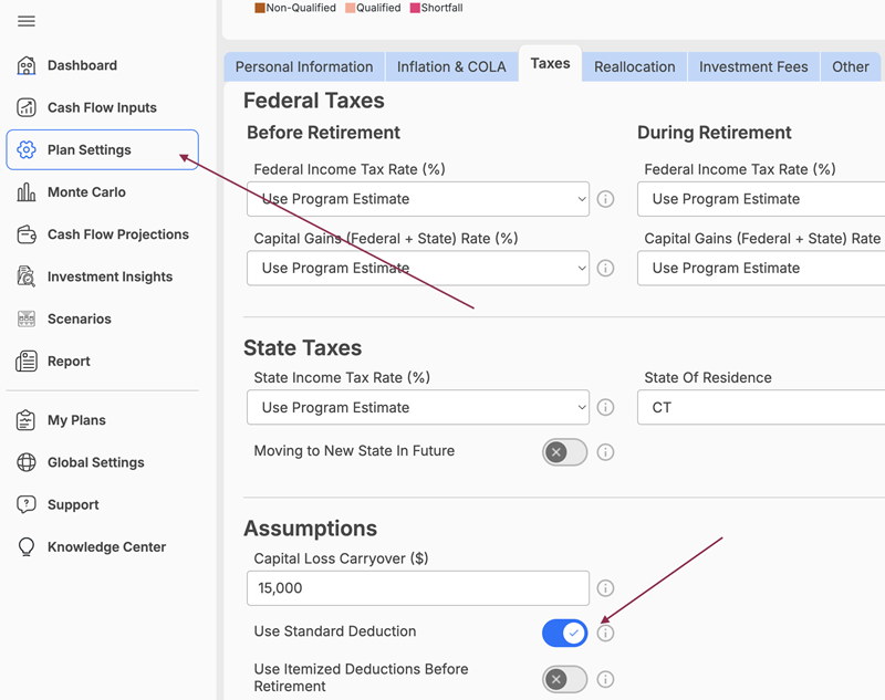 Use the standard deduction or itemize in WealthTrace