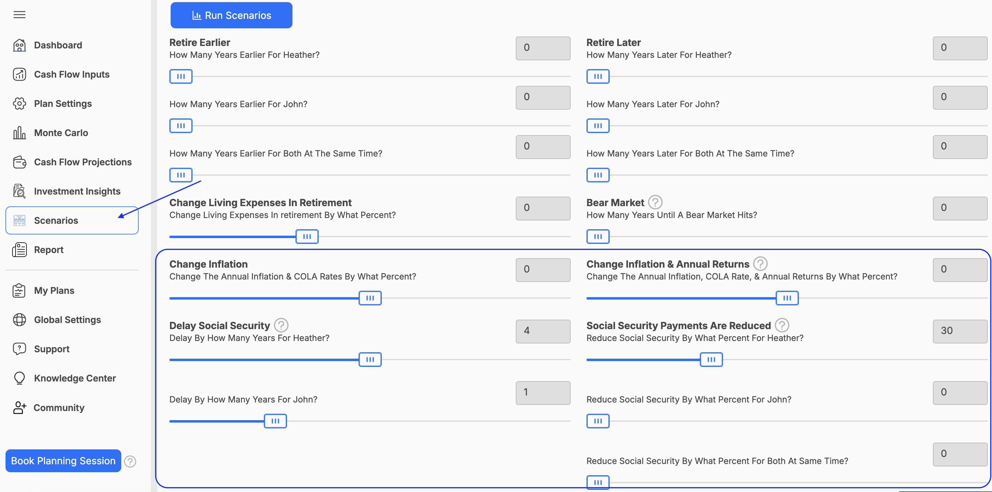 Run different Social Security scenarios in WealthTrace