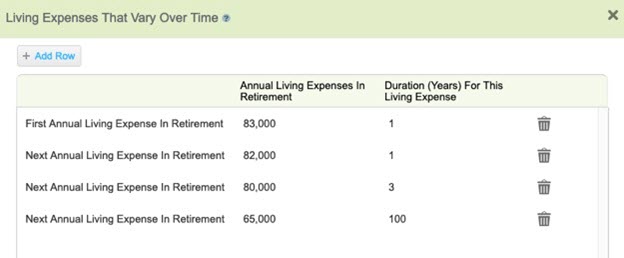 Reducing spending assumptions in WealthTrace retirement planning software