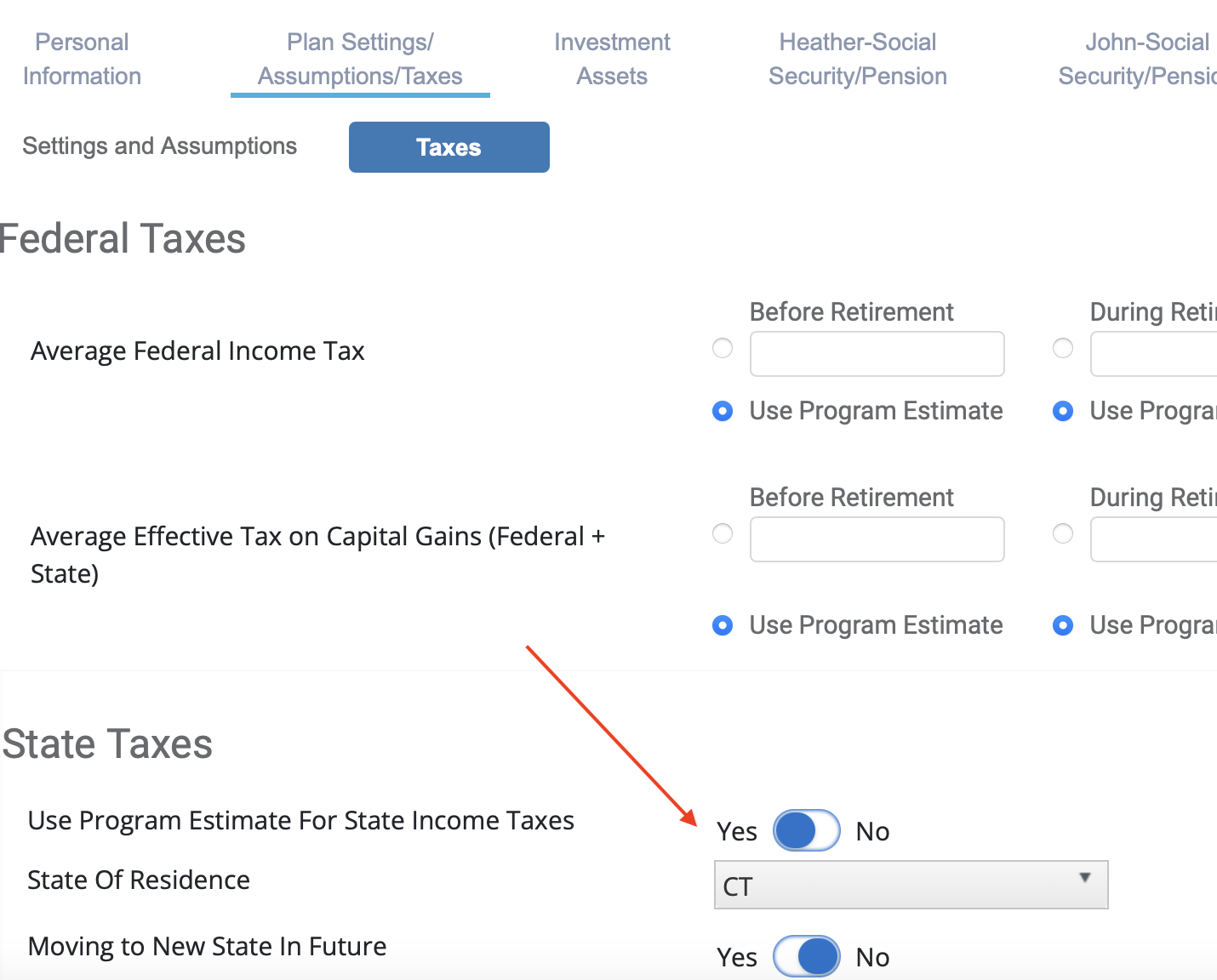 State Taxes Setting for Social Security State Taxes